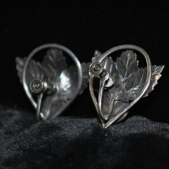 Vintage Sterling Silver & Turquoise Leaves Screw-back Earrings Native American - Picture 6 of 12